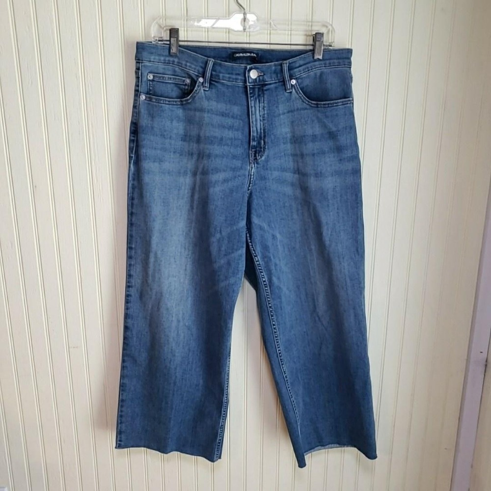 Calvin Klein Jeans Jeans Womens 32 Blue Medium Wash High Rise Wide Leg Crop